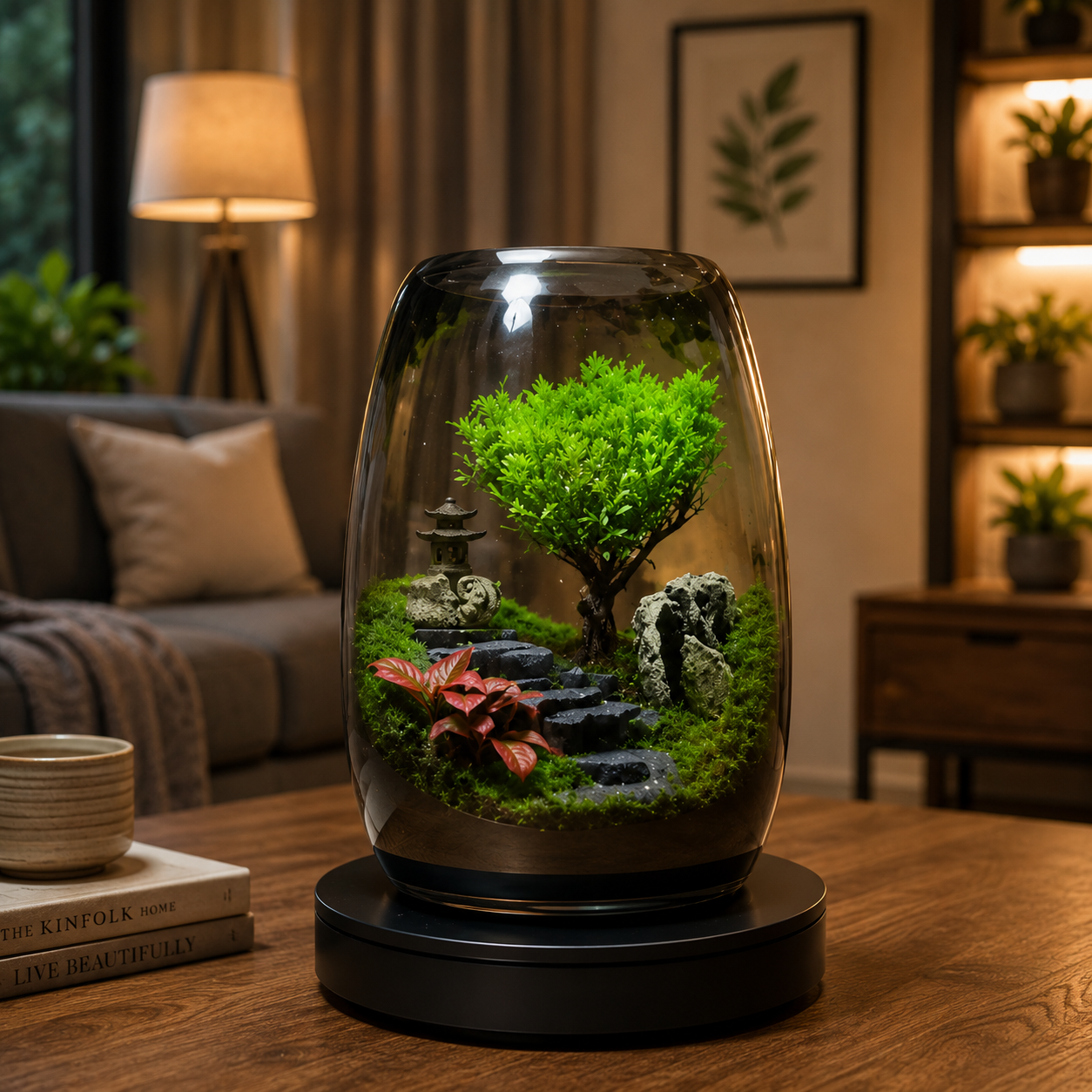 Zen garden in a glass terrarium